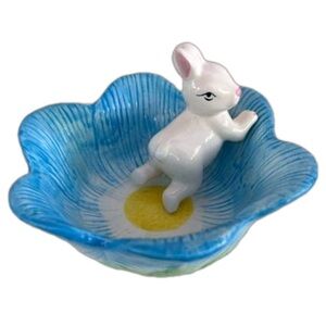 Vintage Easter Ceramic Candy Dish Flower Dish with Cutest Bunny Inside
